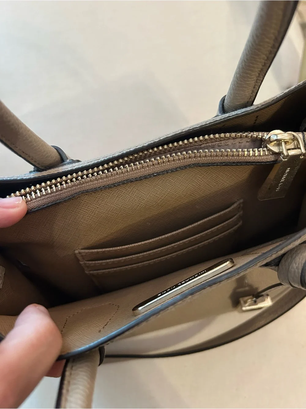 MICHAEL KORS Taupe Pebbled Leather Mini Satchel